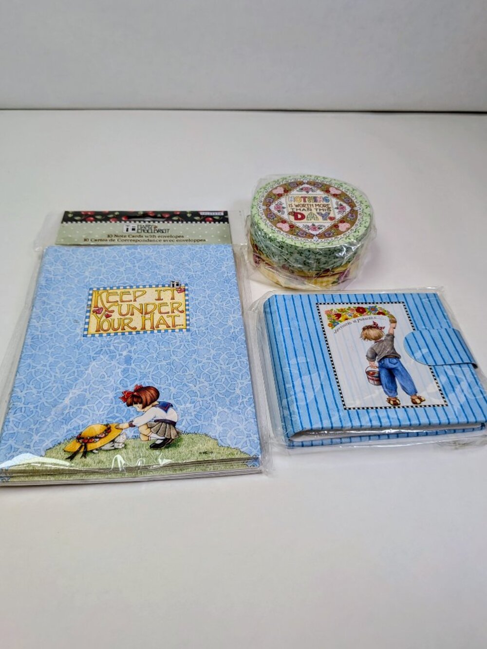 Mary Engelbreit Blue & Green Floral Stationery Lot - Cards Album Box 3 Pc